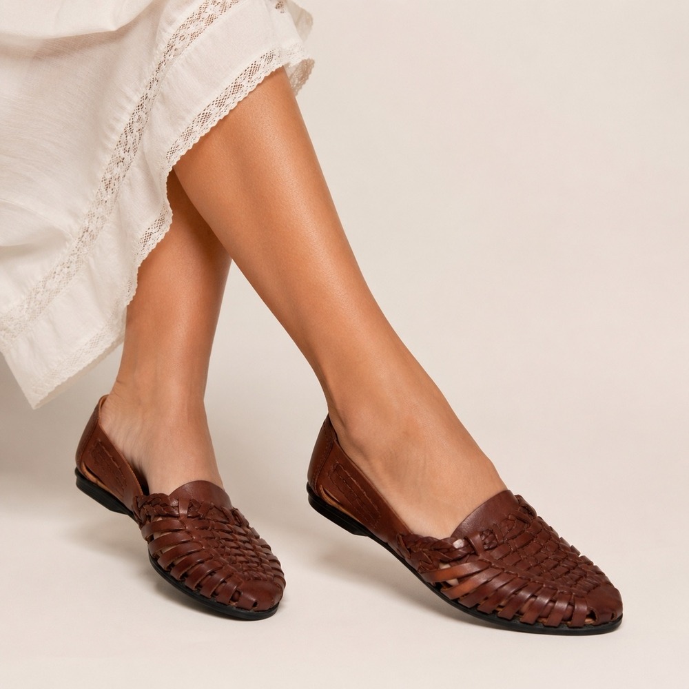 The Leather Collection Fisherman Sandals Womens 8 Brown Woven Boho Artisan 90s